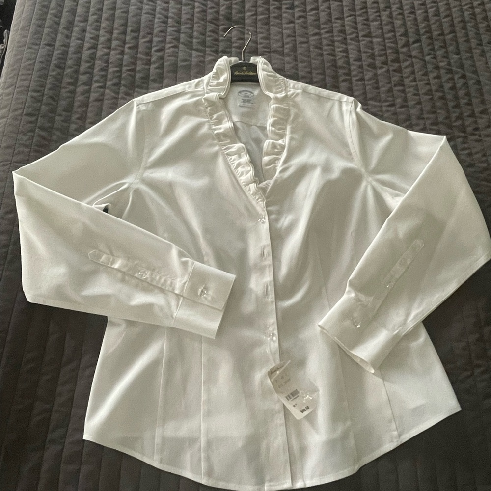 Brooks Brothers White Ruffled Blouse